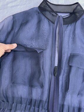 Elie Tahari Silk Organza Sheer Zip Jacket / Dark Navy / Sz Large / STUNNING!